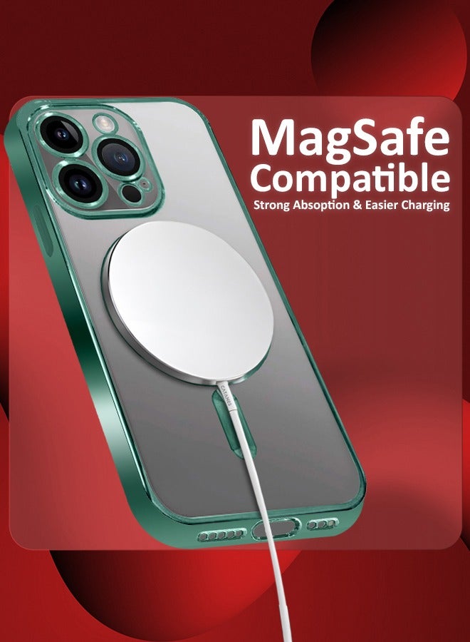 CATANES 3 Pack For iPhone 15 Pro Phone Protective Case and 2 Screen Protectors Fashionable Electroplated Magnetic Suction Full Covered Shockproof Phone Cover with Magnetic Rings Green - Image 4