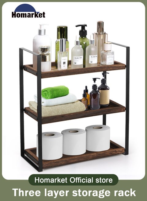 منظم سطح الطاولة من 3 طبقات لطاولة الحمام، منظم خشبي أنيق لخزانة الحمام - الإضافة المثالية لديكور حمامك