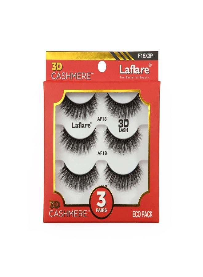 Laflare 3D Cashmere False Eyelashes 3 pcs Multipack, Ultra Soft, Glam, Wispy, Fresh, Luxurious, Cruelty-Free, Reusable, 100% Cashmere Texture, Fake Eyelashes 3 Pairs Eco Pack (F18X3P) - Image 1