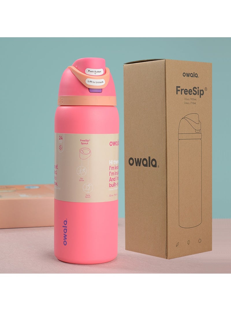Owala - FreeSip Insulated Stainless Steel Water Bottle With Straw For Sports Travel And School BPA Free Sports Water Bottle(Dark Pink 32OZ) - Image 1