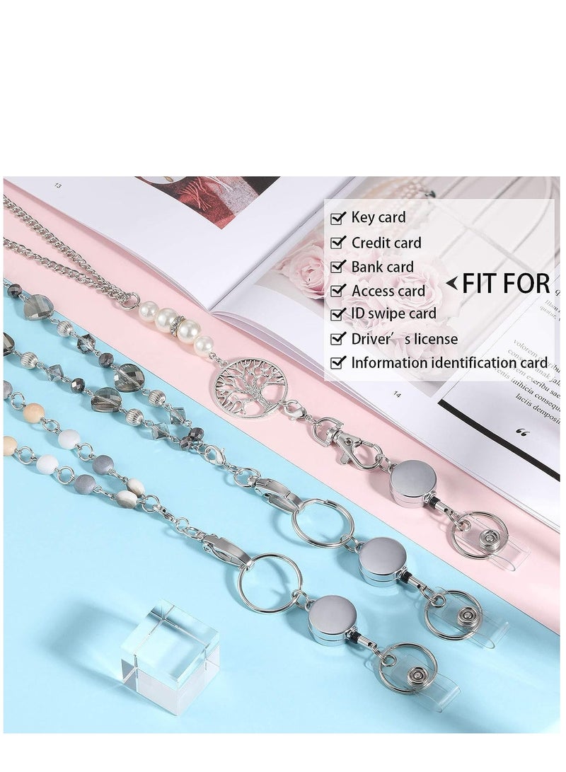 KASTWAVE 3 Pieces ID Badge Lanyard Necklace with ID Holder Clip Stainless Steel Beaded Chain Retractable Badge Reel Present - Image 4