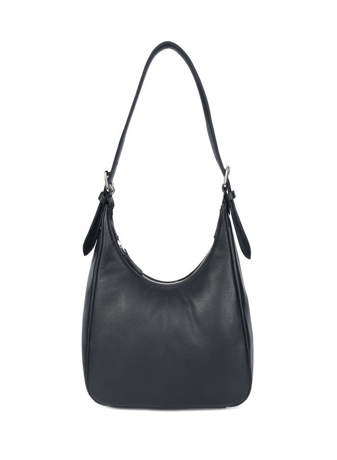 Celtic Premium Black Leather Shoulder Bag with Adjustable Strap & Secure Zip Pockets - Image 1