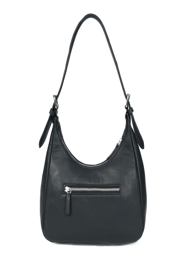 Celtic Premium Black Leather Shoulder Bag with Adjustable Strap & Secure Zip Pockets - Image 5