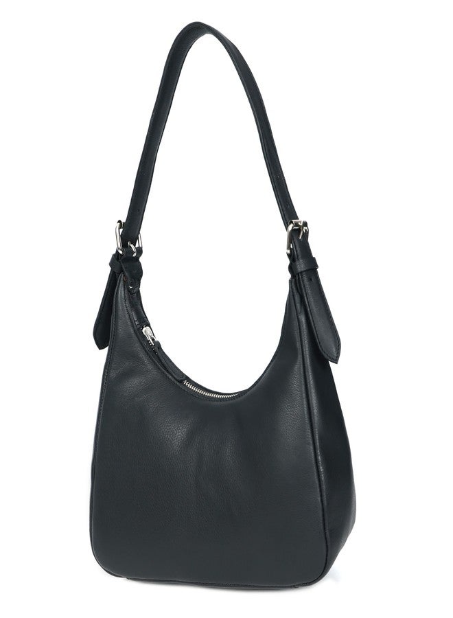 Celtic Premium Black Leather Shoulder Bag with Adjustable Strap & Secure Zip Pockets - Image 2