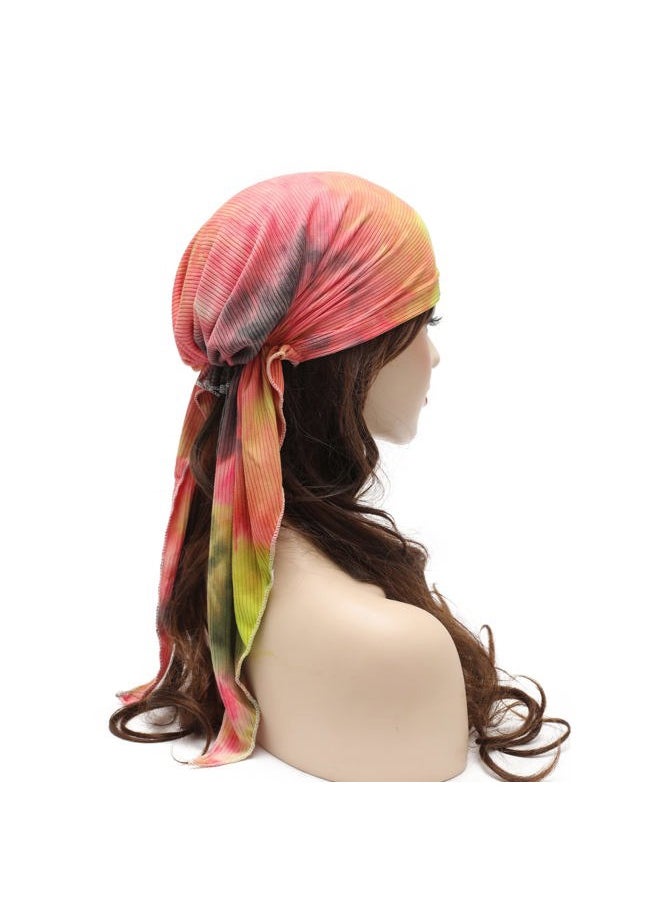 ZLYC Chemo Headwear Pre Tied Head Scarf Headwraps Lightweight Turban Beanie Cap for Women (Tie Dyed Pink Yelow)  - Image 3