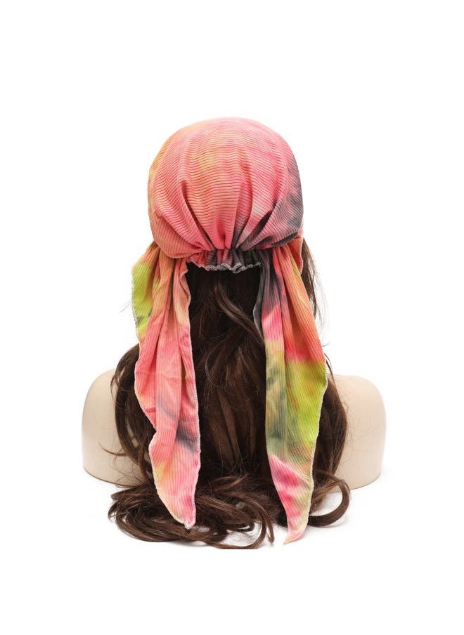 ZLYC Chemo Headwear Pre Tied Head Scarf Headwraps Lightweight Turban Beanie Cap for Women (Tie Dyed Pink Yelow)  - Image 4