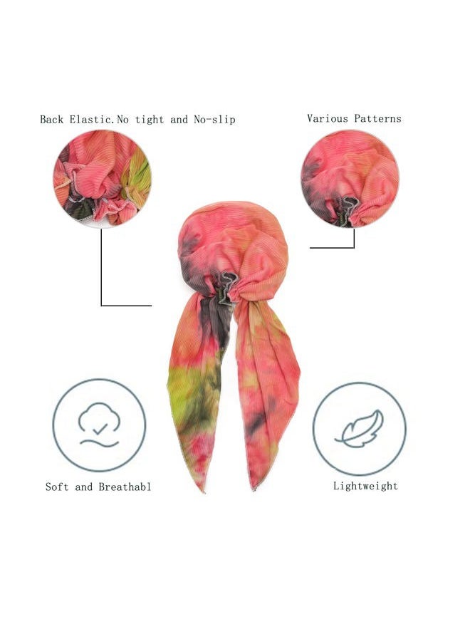 ZLYC Chemo Headwear Pre Tied Head Scarf Headwraps Lightweight Turban Beanie Cap for Women (Tie Dyed Pink Yelow)  - Image 5