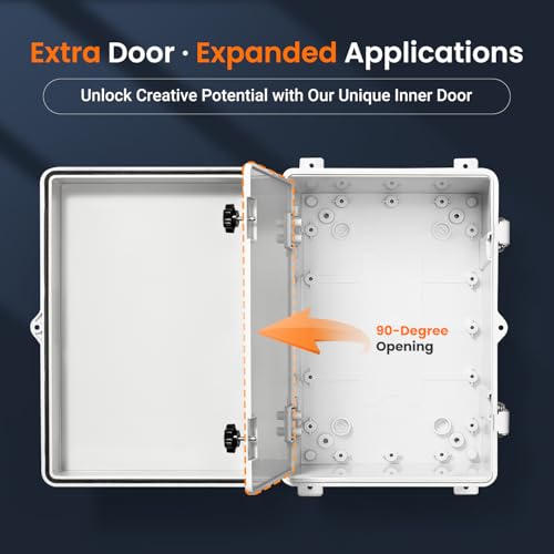 QILIPSU Waterproof Junction Box IP67 Outdoor Plastic Electrical Project Enclosure Weatherproof with Inner Door, Mounting Plate, Wall Brackets, Hinged Grey Cover 11.8"x7.9"x6.7" -D - Image 3
