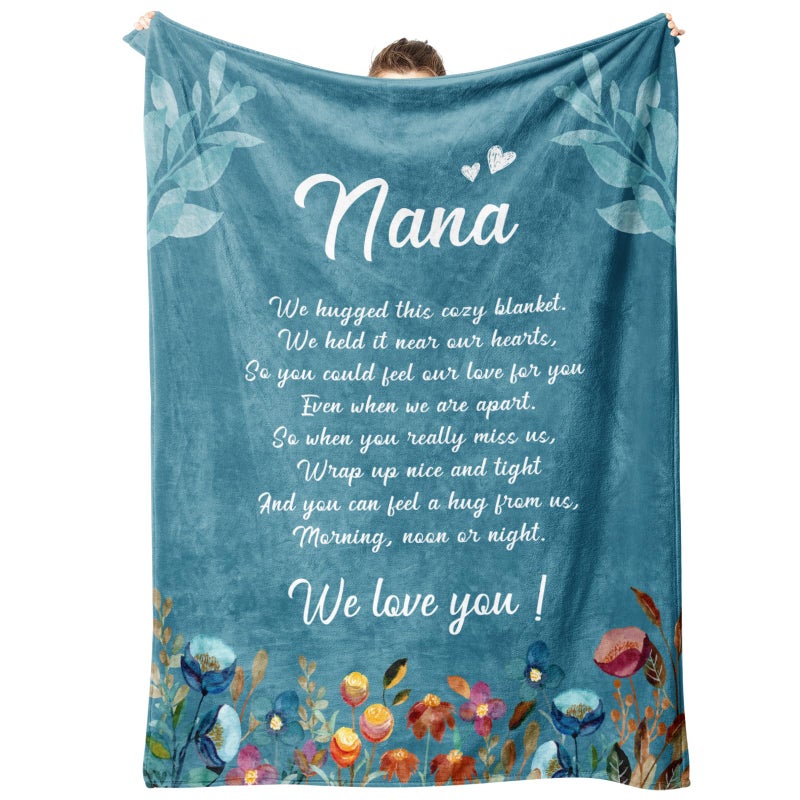 Afterprints Afterprints Nana Gifts  Nana Blanket with Flowers & Letter Print  Nana Birthday Gifts  Gifts for Nana from Grandkids  Nana Valentines Day Gift  Soft Throw Blankets 50"" x 60""  - Image 1