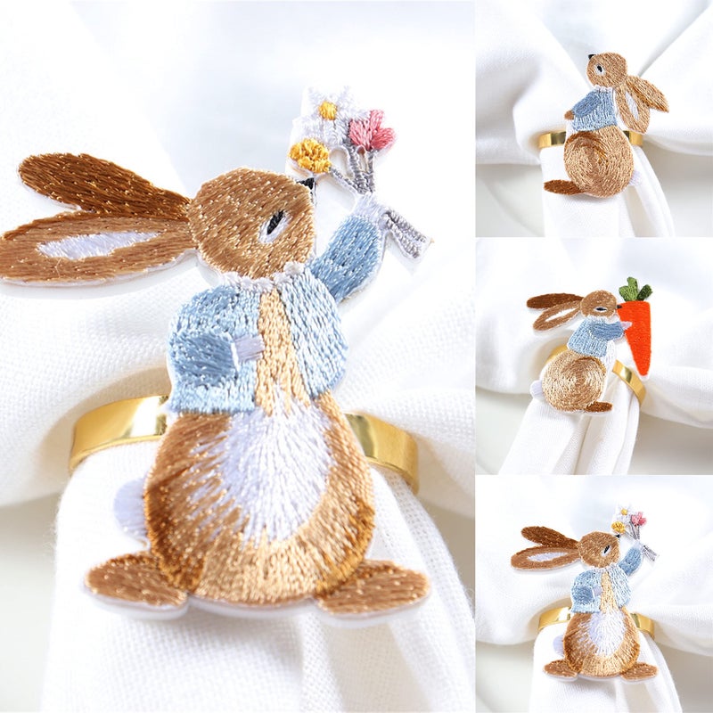 JENPECH Easter Napkin Rings Set of 6, Bunny Napkin Rings Easter Table Decoration, Used for Family Table Decoration Party Table Decoration Setting Decor 2 - Image 1