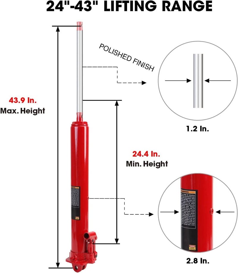 BIG RED جاك هيدروليكي طويل بقدرة 3 طن مع مضخة مكبس مفرد وقاعدة كليفس (يتناسب مع: رافعات المرآب/المتجر، رافعات المحركات، وأكثر) مع مقبض، أحمر، A41417R - Image 2