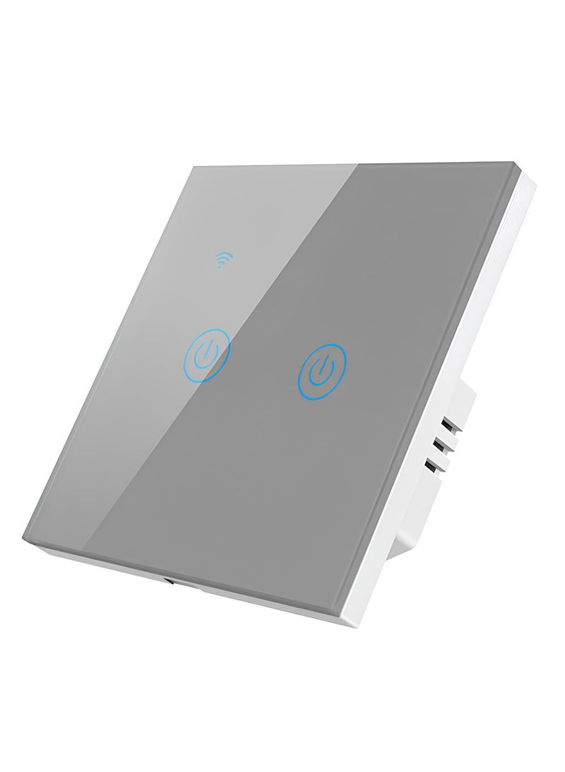 WiFi Smart Wall Light Switch, No Neutral Wire Required, No Hub Required, Compatible with Google Home & Alexa, Touch & App Remote Control, Timing Function & Voice Control  (Gang 2, Grey) - Image 1