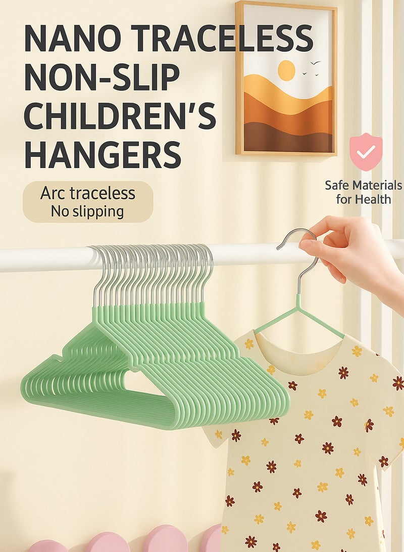 30 Pack Stainless Steel Kids Hangers Children's and Baby Non-Slip Metal Hangers (1-8 Years) 30 قطعة علاقة ملابس اطفال ستانلس ستيل - منظم خزانة اطفال Heavy Duty, Anti-Rust, Space Saving, Strong Grip for Jackets, School Uniforms Green  - Image 2