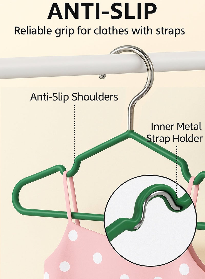 30 Pack Stainless Steel Kids Hangers With Anti Slip Plastic Cover Children's and Baby Non-Slip Stainless Steel Hangers  with Metal Hooks (1-8 Years) Heavy Duty, Anti-Rust, Space Saving, Strong Grip 30CM Long Children's Cloth Hanger for Jackets, School Uniforms Green - Image 3