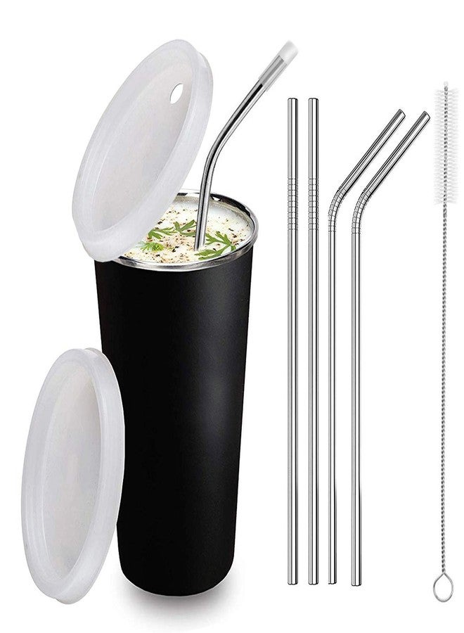 KIDINGTON Stainless Steel Baby Sipper for Kids with Straw Glass for Kids for Milk Steel Straw Glass for Adults with Lid, 2 Bend Straw, 2 Straight Straw, 1 Straw Cleaning Brush - Image 1