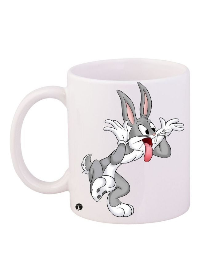 Bugs Bunny Printed Coffee Mug White/Grey/Pink 11ounce