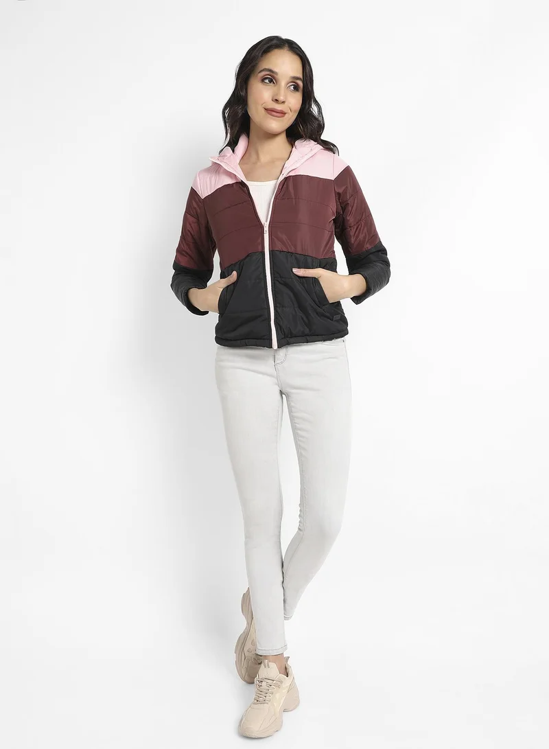 Campus Sutra Women's Multicolour Double-Lined Colourblock Puffer Jacket