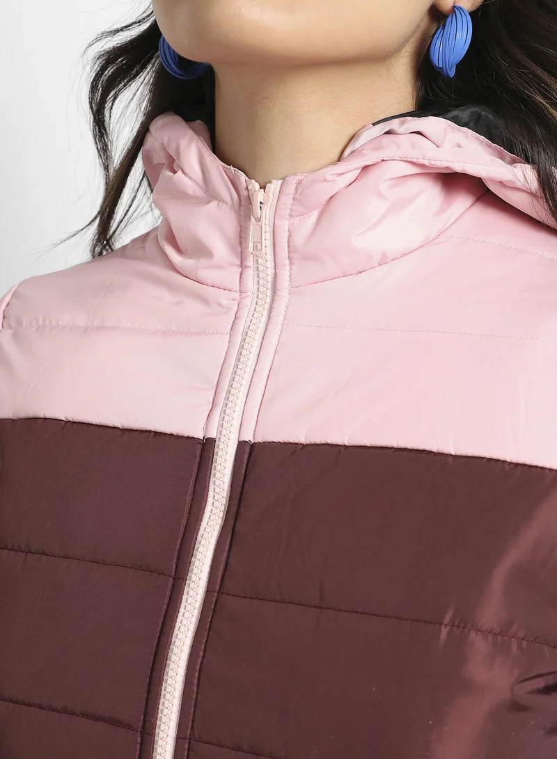 Campus Sutra Women's Multicolour Double-Lined Colourblock Puffer Jacket