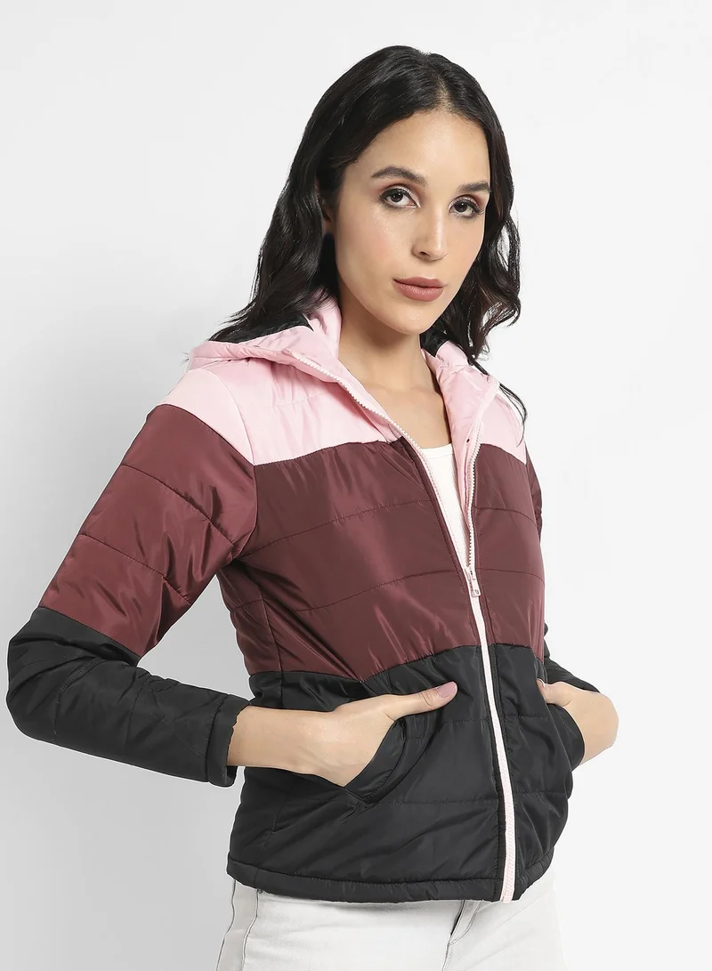 Campus Sutra Women's Multicolour Double-Lined Colourblock Puffer Jacket