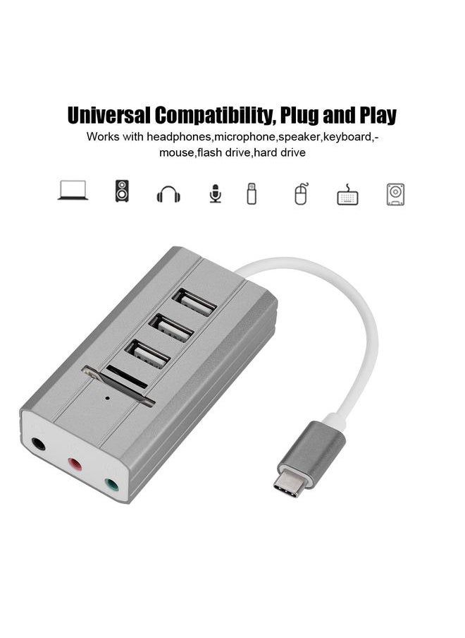 Thoraya All in One External Audio Sound Card HUB Card Reader Adapter Audio Interface (Type-C Grey)  - Image 5