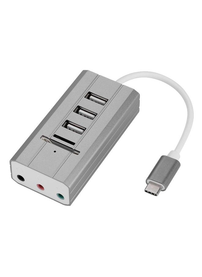 Thoraya All in One External Audio Sound Card HUB Card Reader Adapter Audio Interface (Type-C Grey)  - Image 1