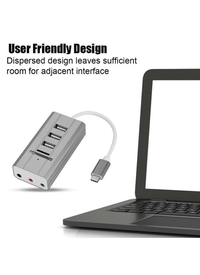 Thoraya All in One External Audio Sound Card HUB Card Reader Adapter Audio Interface (Type-C Grey)  - Image 3