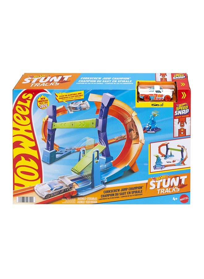Hot Wheels Toy Car Track Set, Flip & Jump Through the Corkscrew Loop with a 1:64 Scale Toy Car, Speed Snap Track & Adapters, Compresses for Storage - Image 2