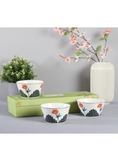 India Circus by Krsnaa Mehta India Circus by Krsnaa Mehta Natures Bloom Bone China Side Nikko Bowl for Kitchen Serving Serveware Set of 3 470mL  - Image 2