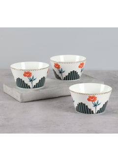 India Circus by Krsnaa Mehta India Circus by Krsnaa Mehta Natures Bloom Bone China Side Nikko Bowl for Kitchen Serving Serveware Set of 3 470mL  - Image 1