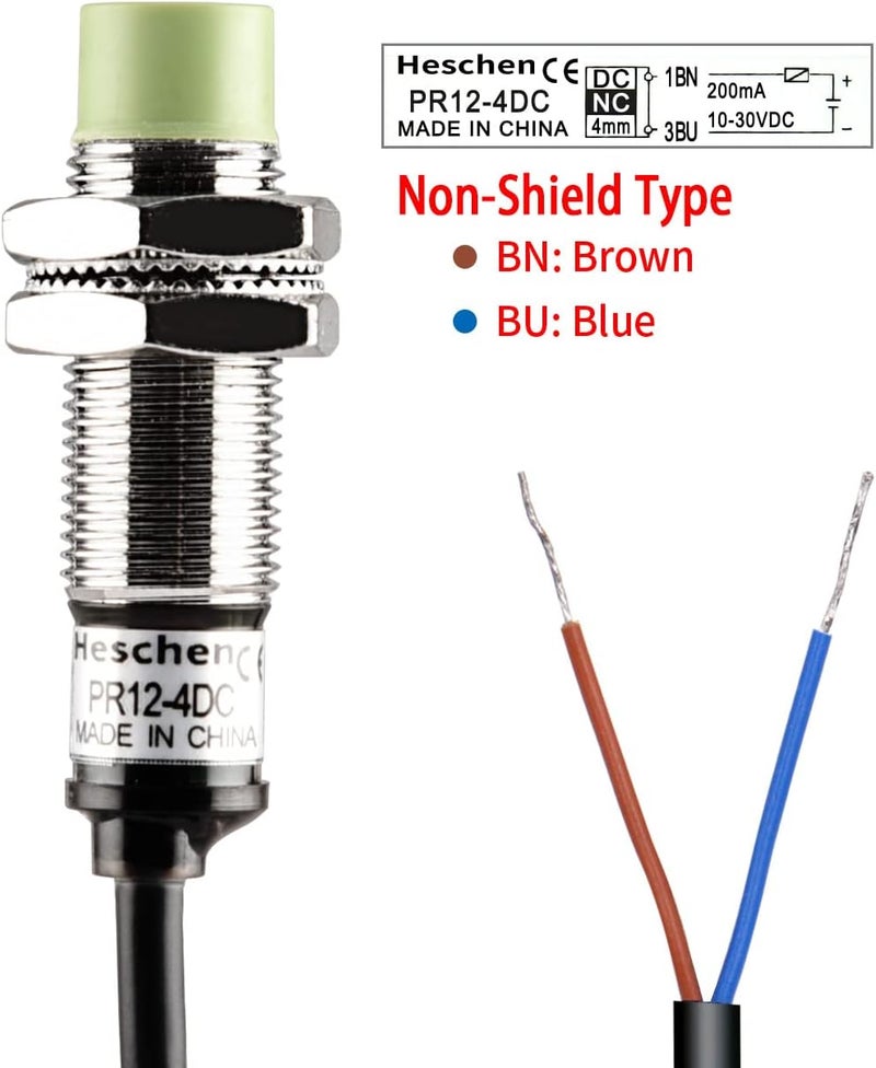 Heschen M12 Inductive Proximity Sensor Switch PR12-4DC Cylindrical Type Detector 4mm DC12-24V 2-Wire NC(Normally Closed) CE - Image 4