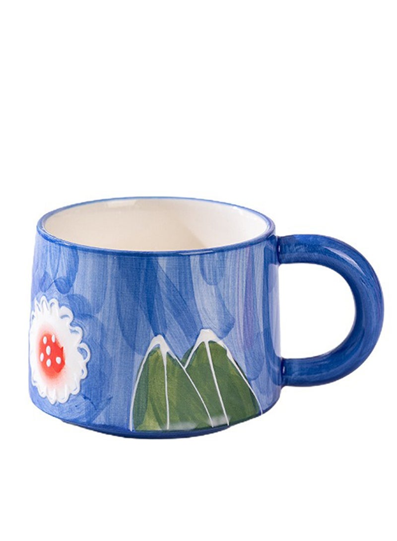 Coffee Ceramic Mug, Multifunction Hand Painted Cup for Juice, Milk & Oatmeal, for Office and Home, Oven, Dishwasher and Microwave Safe, 300ml (Blue) - Image 1