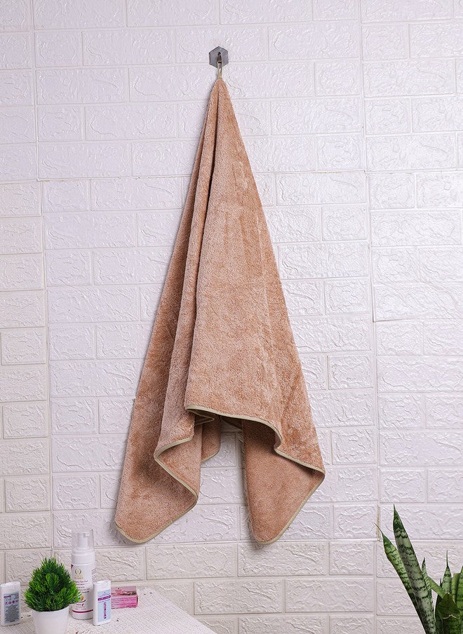 Fezora Beige and Grey Solid Microfiber 400GSM Super Soft Bath Towel Set - 2 Pieces - Image 2