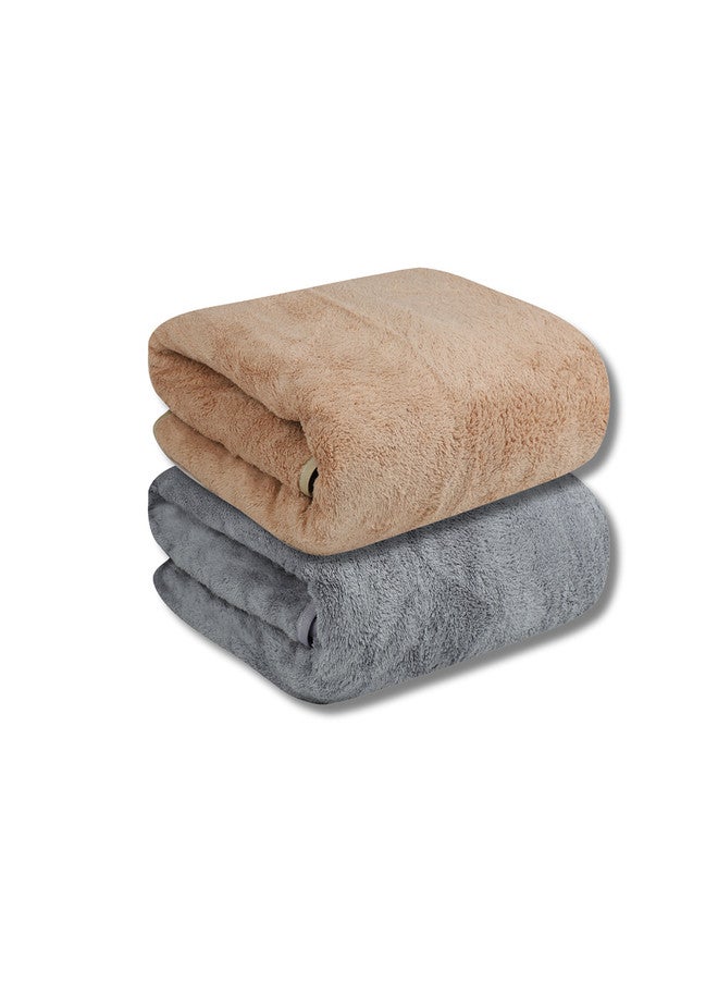 Fezora Beige and Grey Solid Microfiber 400GSM Super Soft Bath Towel Set - 2 Pieces - Image 1