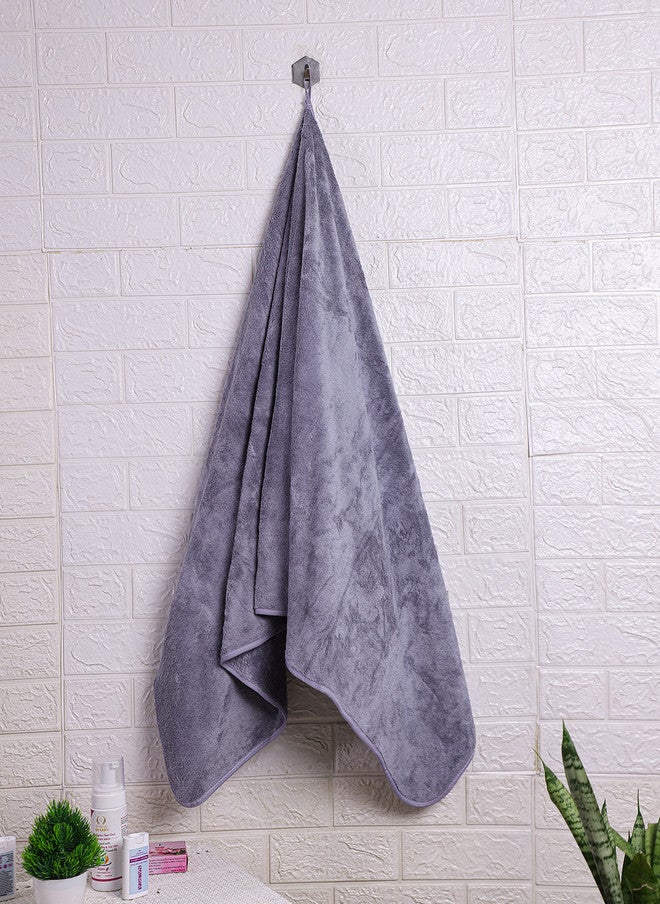 Fezora Beige and Grey Solid Microfiber 400GSM Super Soft Bath Towel Set - 2 Pieces - Image 3