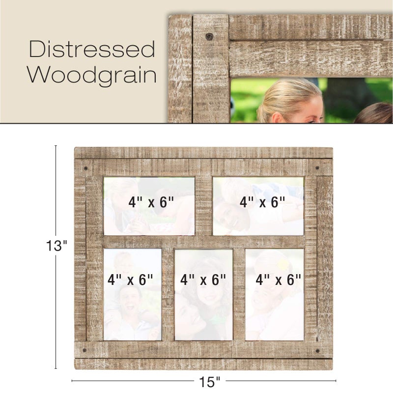 EXCELLO GLOBAL PRODUCTS Collage Picture Frames from Rustic Distressed Wood: Holds Five 4x6 Photos: - EGP-HD-0025 - Image 2