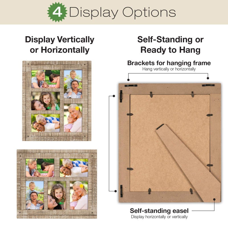 EXCELLO GLOBAL PRODUCTS Collage Picture Frames from Rustic Distressed Wood: Holds Five 4x6 Photos: - EGP-HD-0025 - Image 3