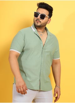 Instafab Plus Men's Sage Green Contrast Hem Shirt  - Image 1