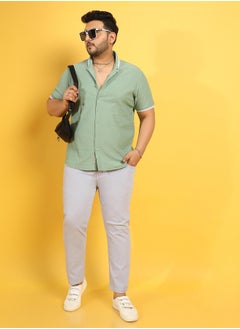 Instafab Plus Men's Sage Green Contrast Hem Shirt  - Image 2
