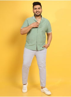 Instafab Plus Men's Sage Green Contrast Hem Shirt  - Image 3