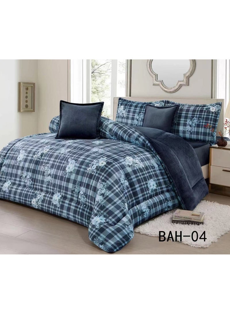 برايدس لحاف شتوي نفرين مفرش مكون من6قطع مخمل على فرو ناعم لحاف مقاس230×250سم (ازرق) - Image 1