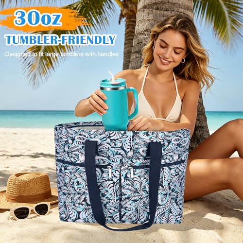HUANLANG Large Beach Bags for Women Pool Bag with Zipper Waterproof Sandproof Beach Tote Travel Bag with Wet Pocket - Image 3