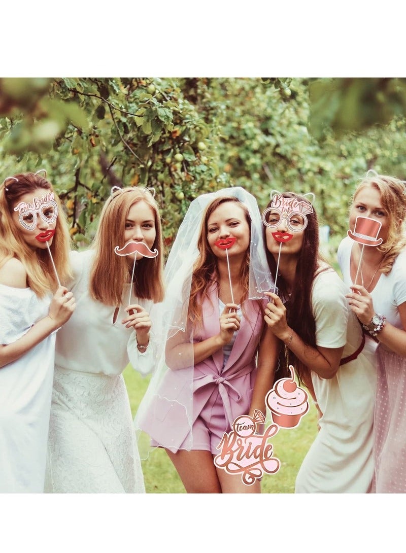 ديكورات حفلات توديع العزوبية - ٢٥ قطعة من دعامات كشك الصور، دعامات سيلفي ذهبية وردية للعروسين، إطار صور ورقي، إكسسوارات حفلات توديع العزوبية، حفلات الخطوبة، حفلات توديع العزوبية، ألعاب حفلات توديع العزوبية. - Image 2