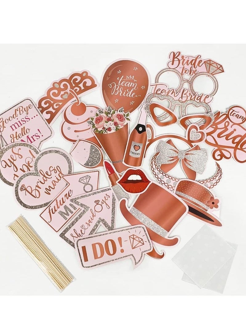 ديكورات حفلات توديع العزوبية - ٢٥ قطعة من دعامات كشك الصور، دعامات سيلفي ذهبية وردية للعروسين، إطار صور ورقي، إكسسوارات حفلات توديع العزوبية، حفلات الخطوبة، حفلات توديع العزوبية، ألعاب حفلات توديع العزوبية. - Image 4