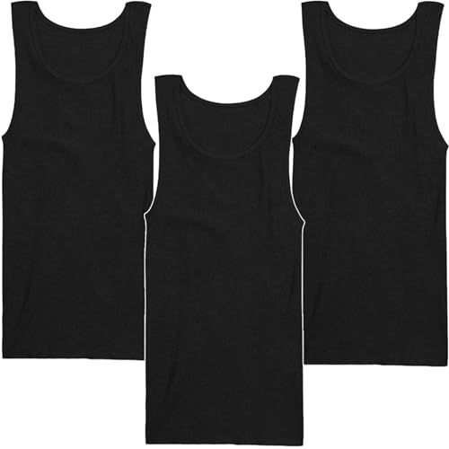 ToBeInStyle Men's Pack of 3 100% Cotton A-Shirts Form-Fitting Sleeveless Scoop Neck Undershirts - Classic Black - Medium - Image 4