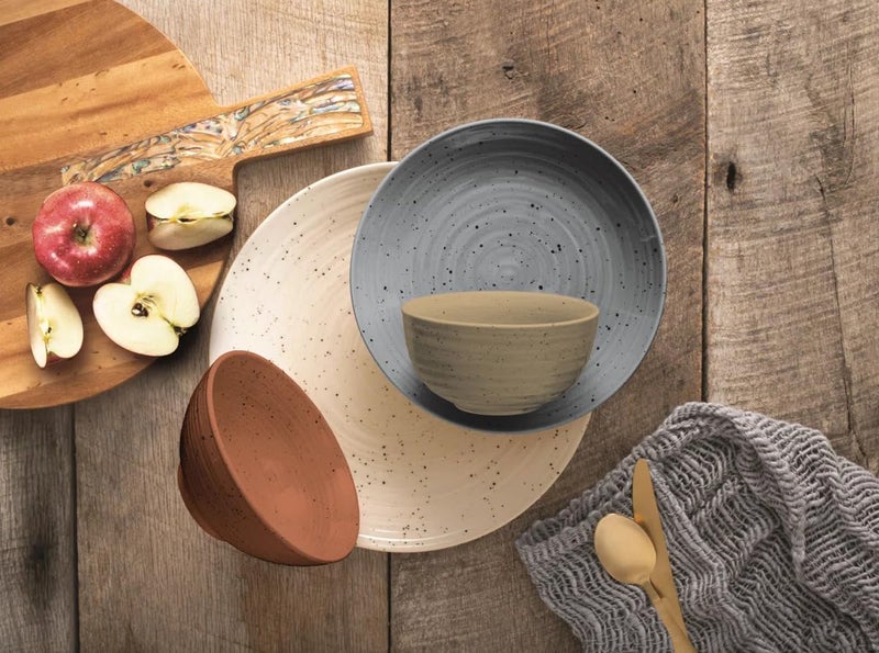 Sango Siterra Painter's Palette 16-Piece Stoneware Dinnerware Set - Service for 4, Ceramic Plates and Bowls Sets, Chip Resistant, Rustic Dishware, Microwave & Dishwasher Safe Kitchen Dishes - Image 5