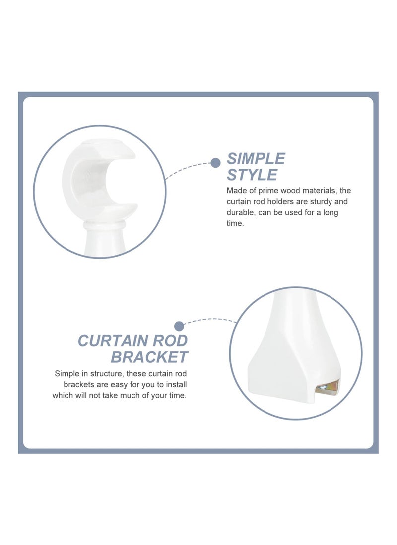 Y&D - 2Pcs Curtain Holder Wooden Rod Brackets Wall Heavy Duty Drapery Holders Wood Hooks Hardware Drapes Rack White - Image 1