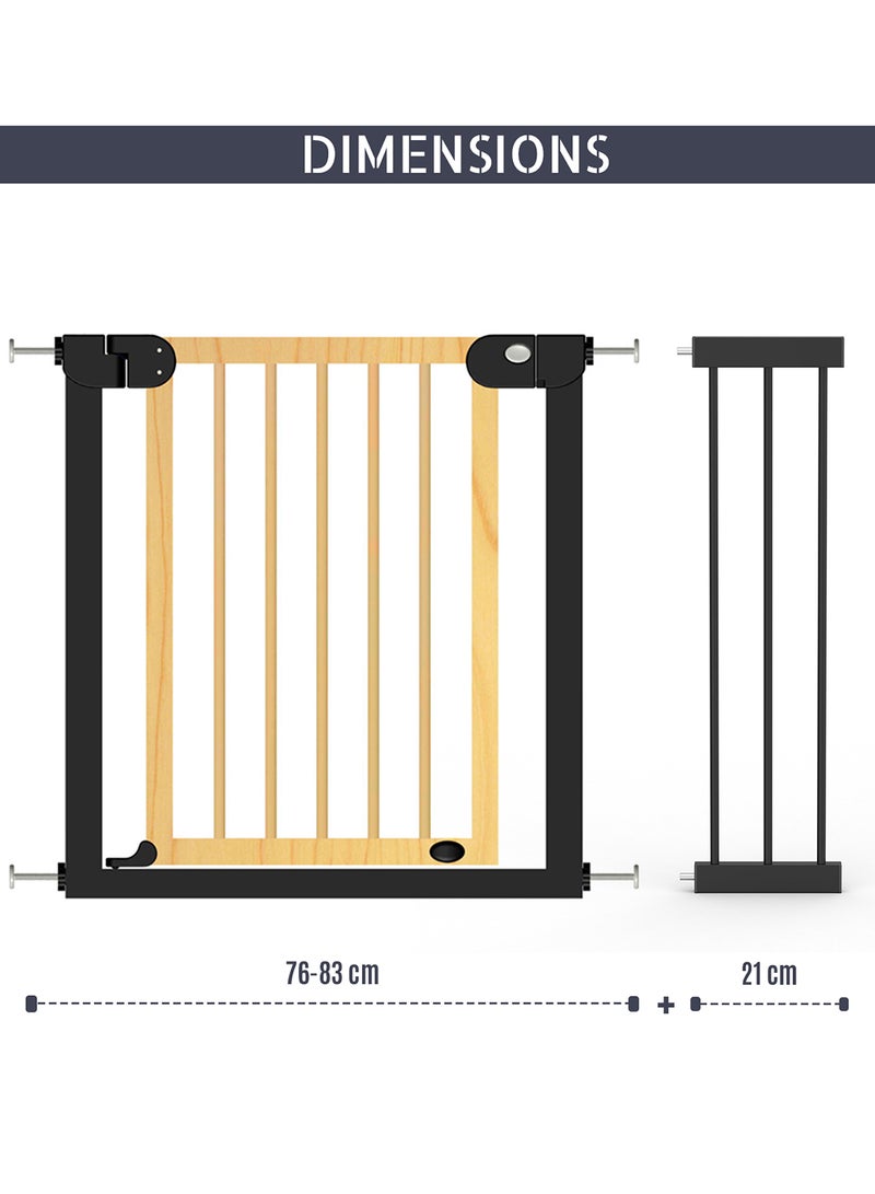 Baby Safe Wooden Safety Gate With 21Cm Black Extension - Natural Wood - Image 5