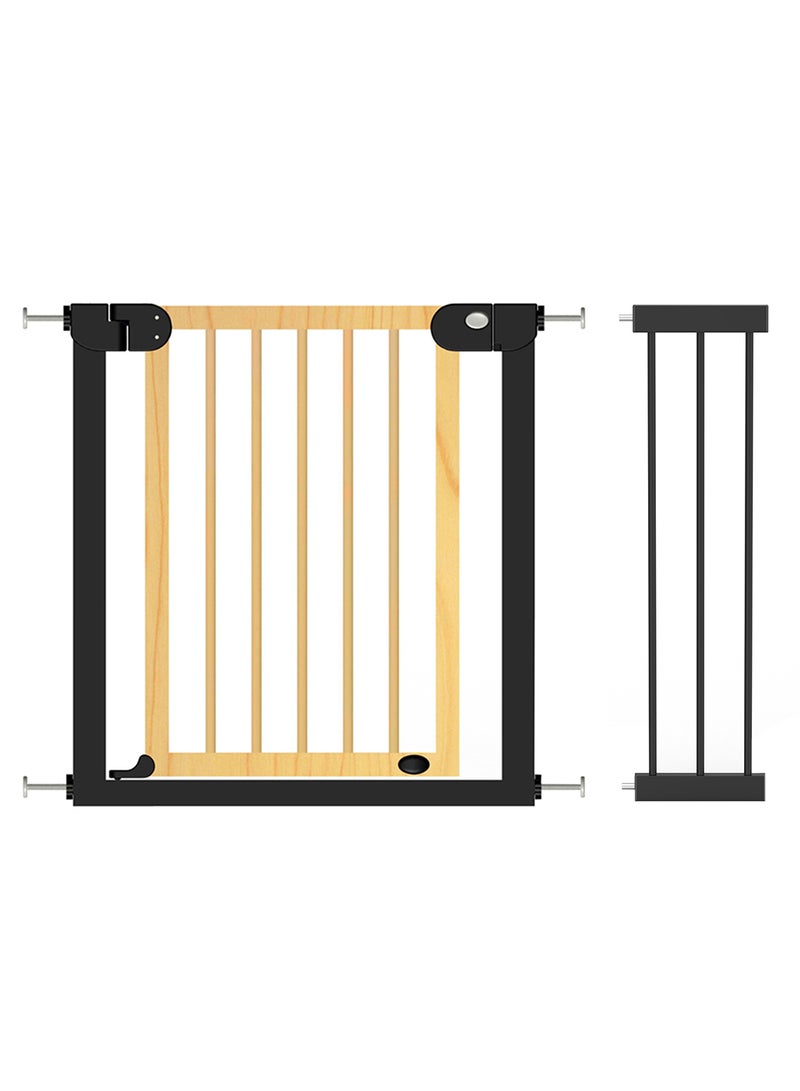 Baby Safe Wooden Safety Gate With 21Cm Black Extension - Natural Wood - Image 1