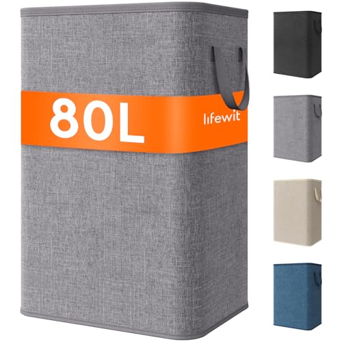Lifewit 80L Large Tall Laundry Hamper Collapsible Laundry Basket with Handles Foldable Clothes Hampers for Laundry Portable Dirty Clothes Hamper for Dorm College Bedroom Bathroom Light Gray - Image 1
