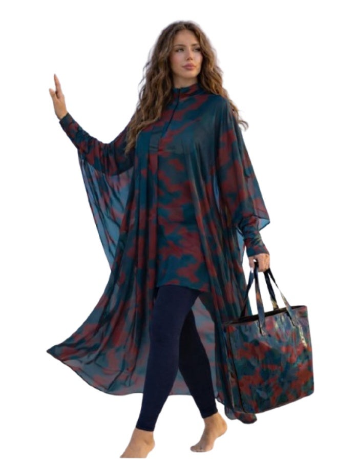 Modest burkini swimsuit for veiled women - 5 pieces - Petrol Blue